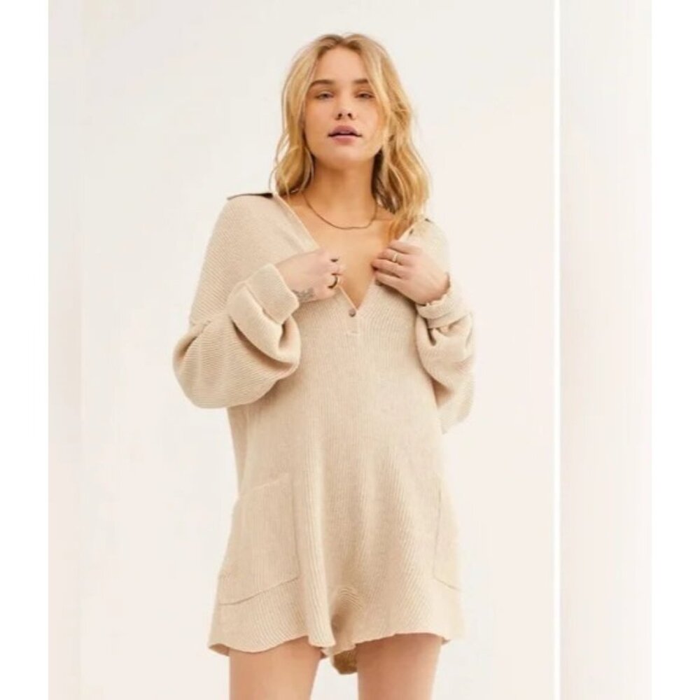 Free People Beige Knit Romper